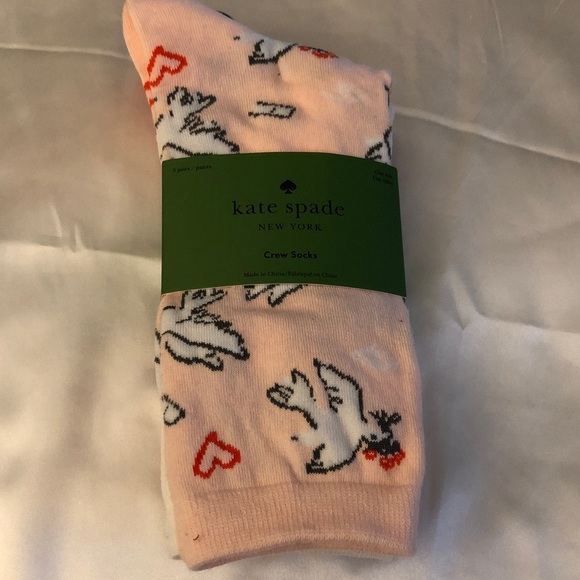 kate spade Accessories - Kate Spade 3 Pair Crew Socks Pink With Doves, Red & White Shoe Size 4-10 NWT
